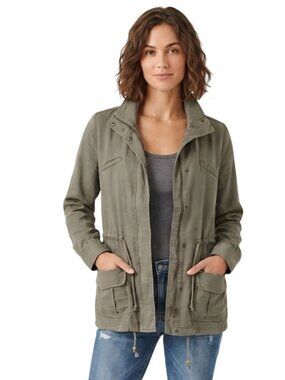 Lucky Brand Olive Green Utility Jacket Drawstring Waist Zip Snap Closure Size M